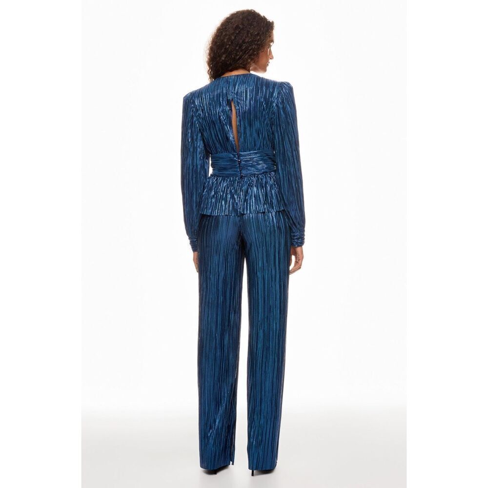 Sabina Musayev Metallic Navy Pleated Wide-Leg Pants and Top (Set) - Picture 3 of 7